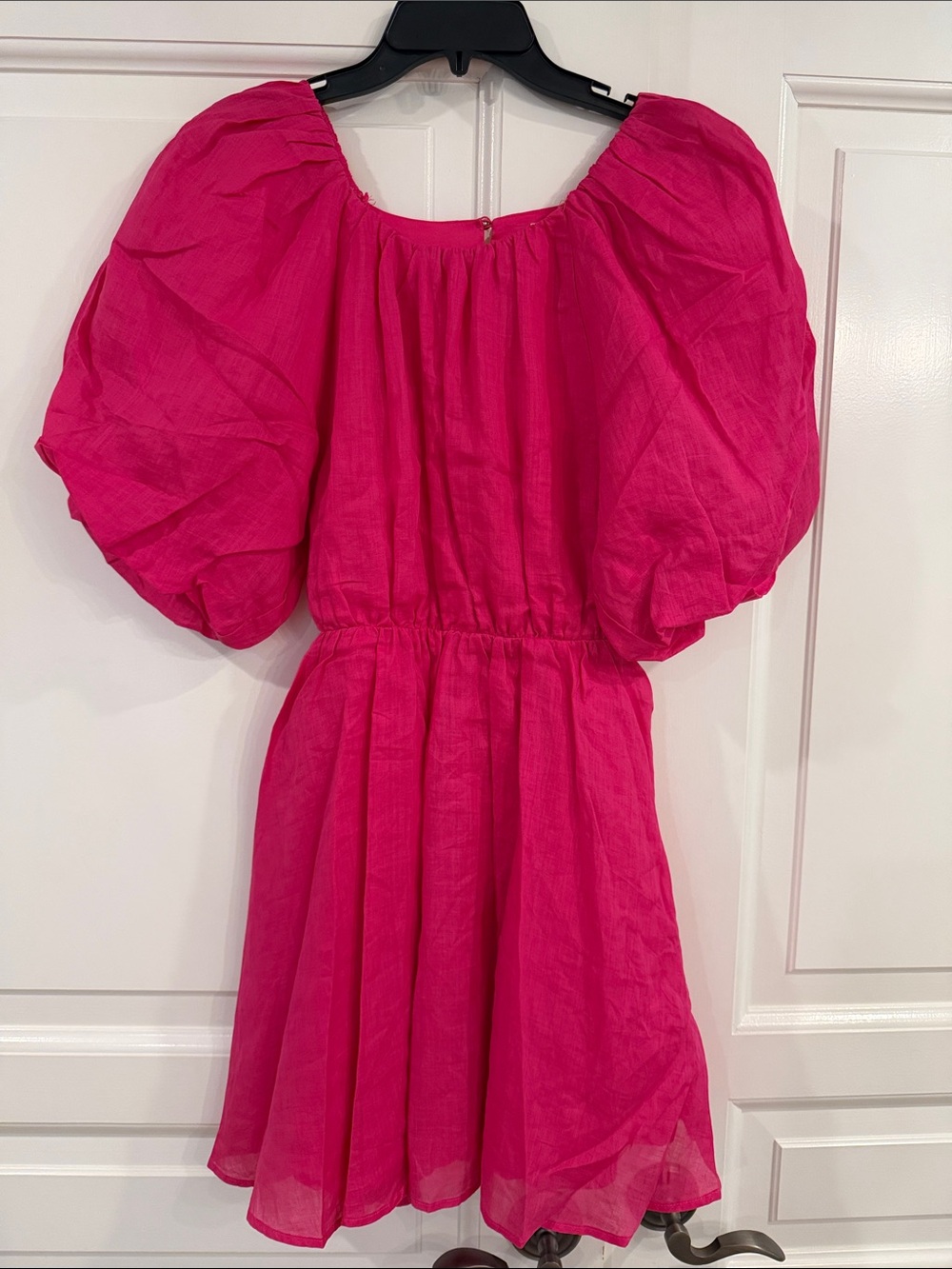 A loves A Fuchsia Puff-Sleeve Mini Dress with Elastic Waist